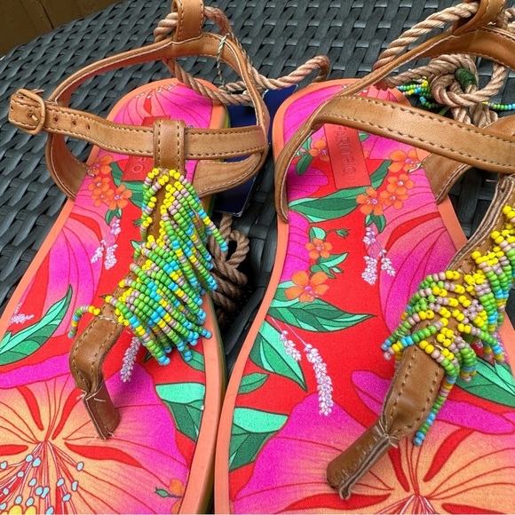 Farm Rio | NWT Size 7 Floral Pierre Beaded Flat Sandals - Picture 12 of 16